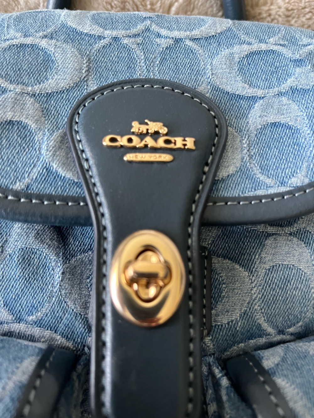 Coach Light Blue Denim Signature Mini Backpack with Gold Hardware - Picture 3 of 5